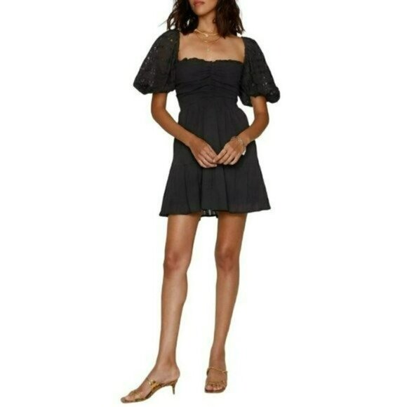 NWT HEARTLOOM Cella Embroidered Eyelet Puff Sleeves Smocked Tiered Mini Dress - Picture 3 of 9